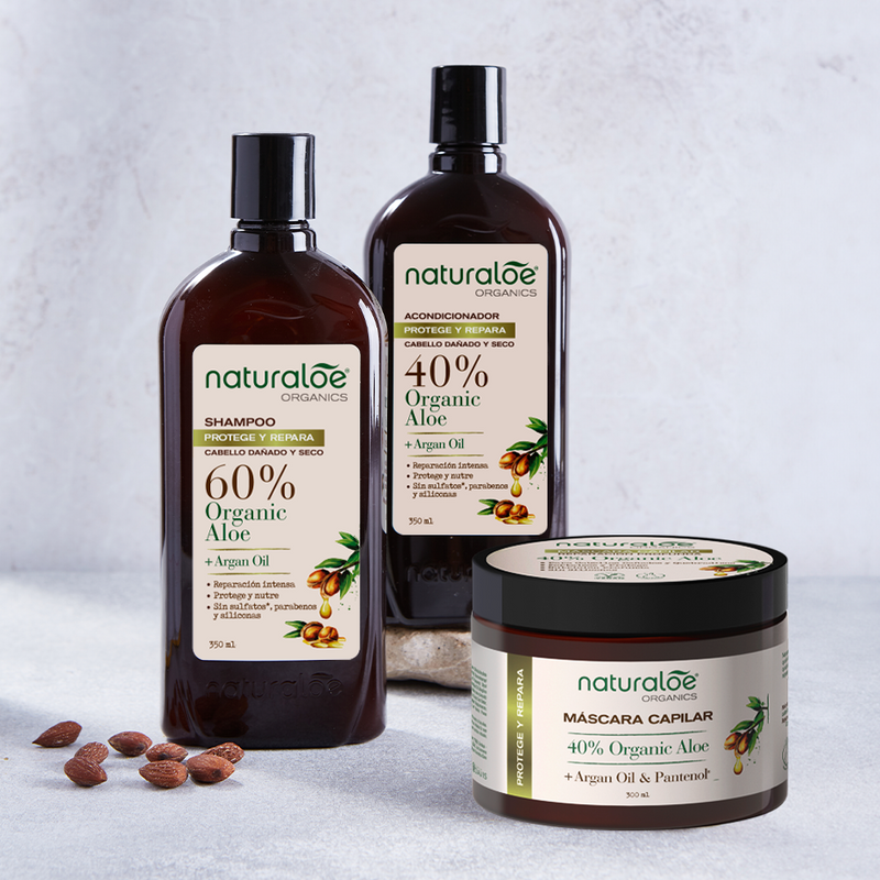 Set Shampoo + Acondicionador + Mascarara Reparación Aloe & Argan