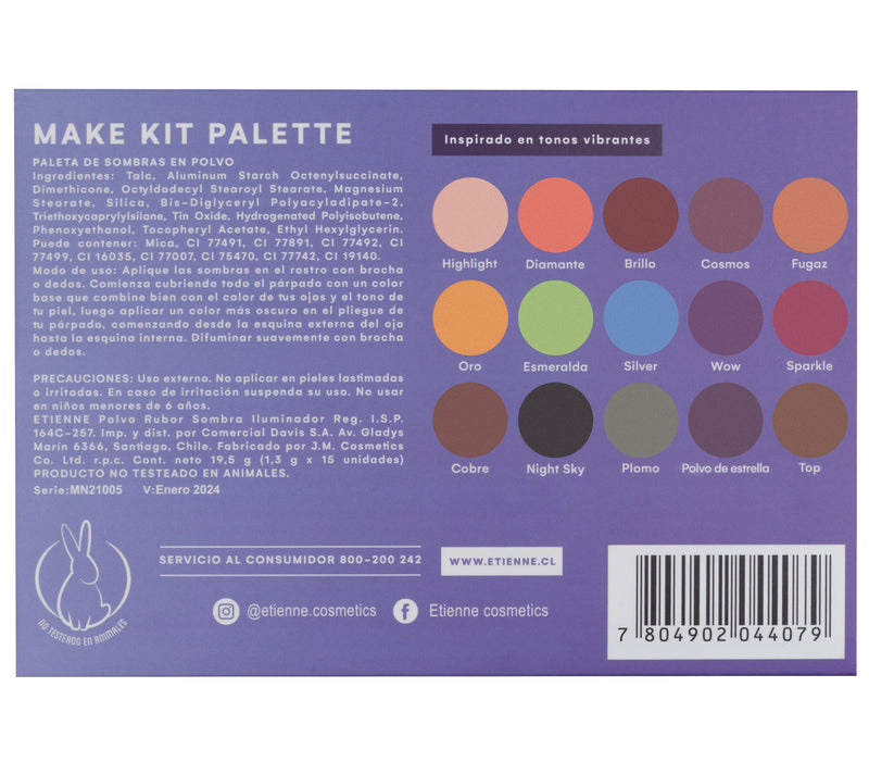 Paleta de Sombras Make kit Shine 15 Colores Etienne