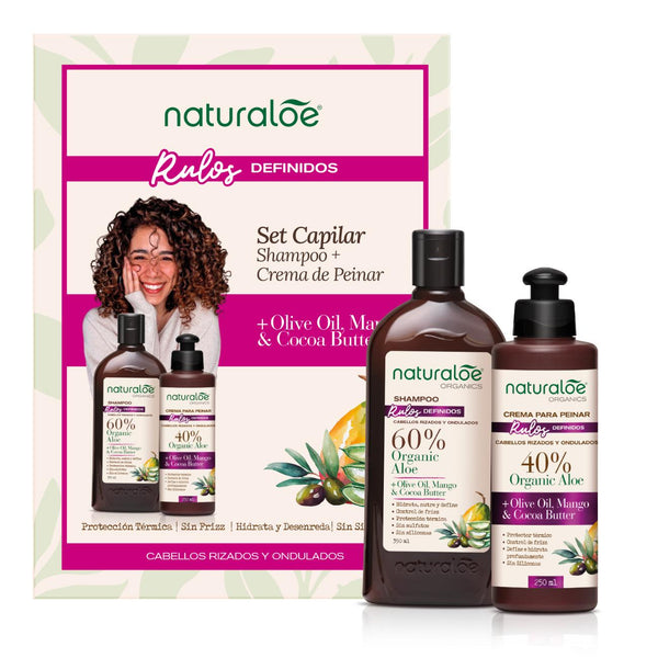 Naturaloe Set Cabello Rulos Shampoo 350ml + Crema Peinar